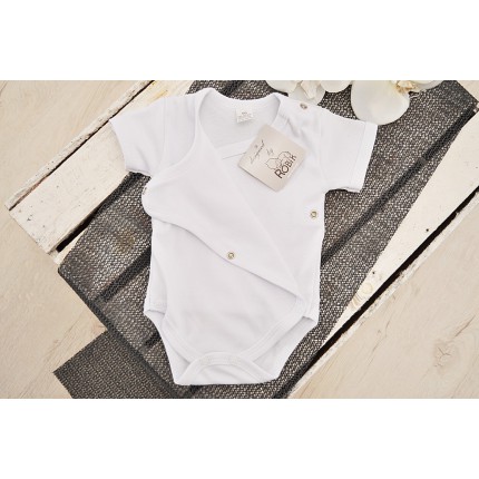 Białe BODY kopertowe krótki rękaw - pełna koperta