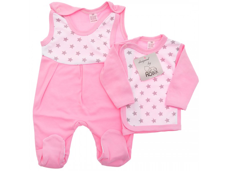 Różowa WYPRAWKA dla noworodka w gwiazdki koszulka + śpiochy 2cz.wzór 157R