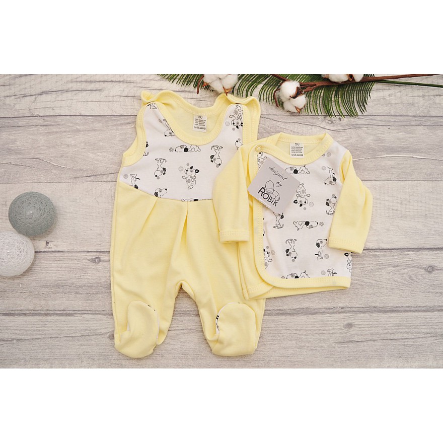 Żółta WYPRAWKA dla WCZEŚNIAKA w pieski koszulka + śpiochy 2cz. wzór 167K