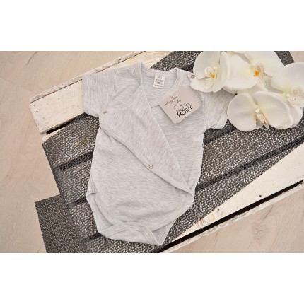 Szare BODY kopertowe krótki rękaw - pełna koperta