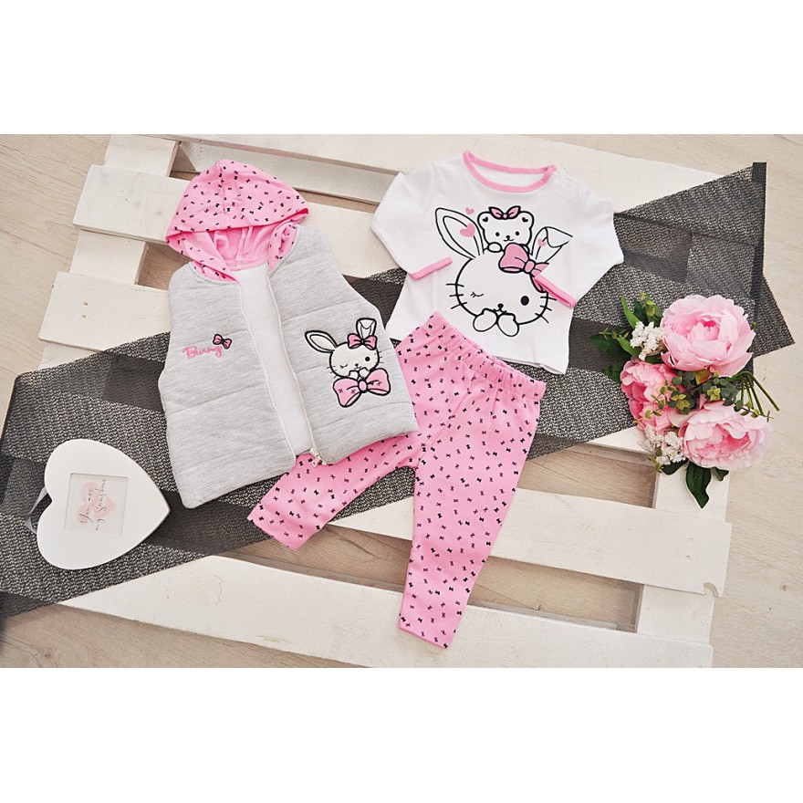 Szary bezrękawnik KRÓLIK z bluzką i legginsami