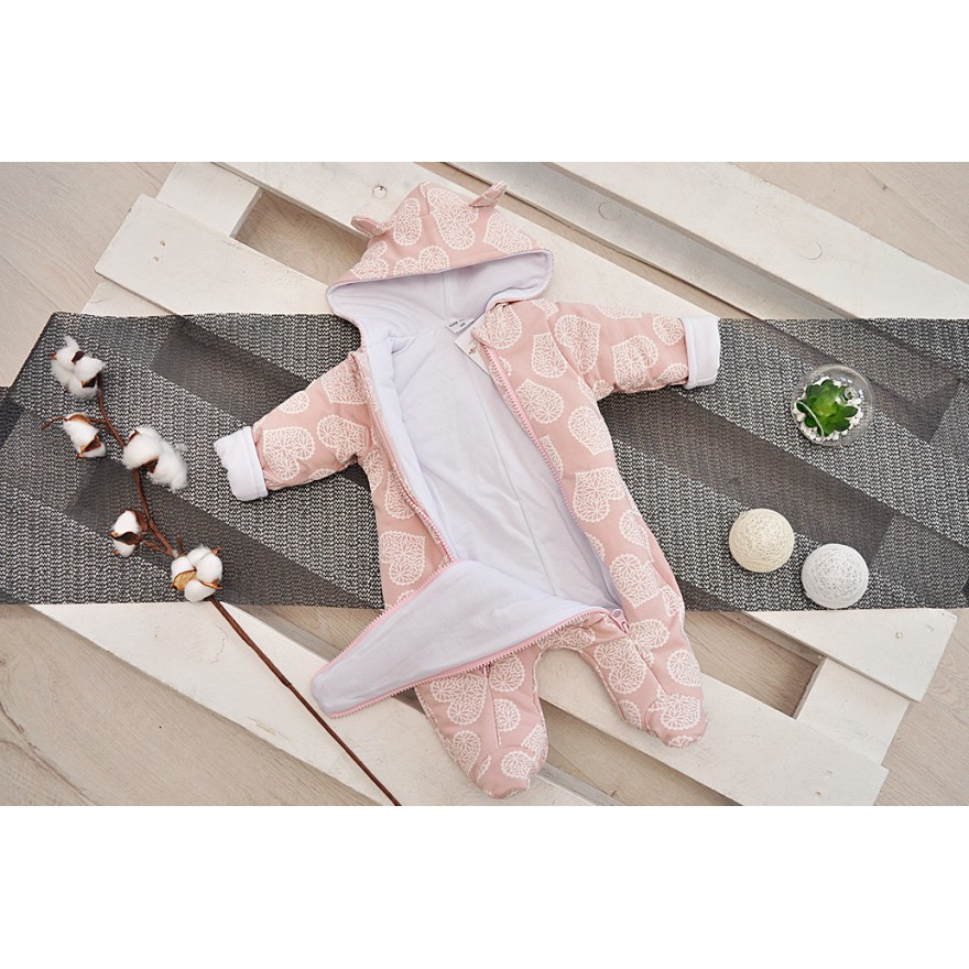 Różowy OCIEPLANY KOMBINEZON w serca wiosna jesień