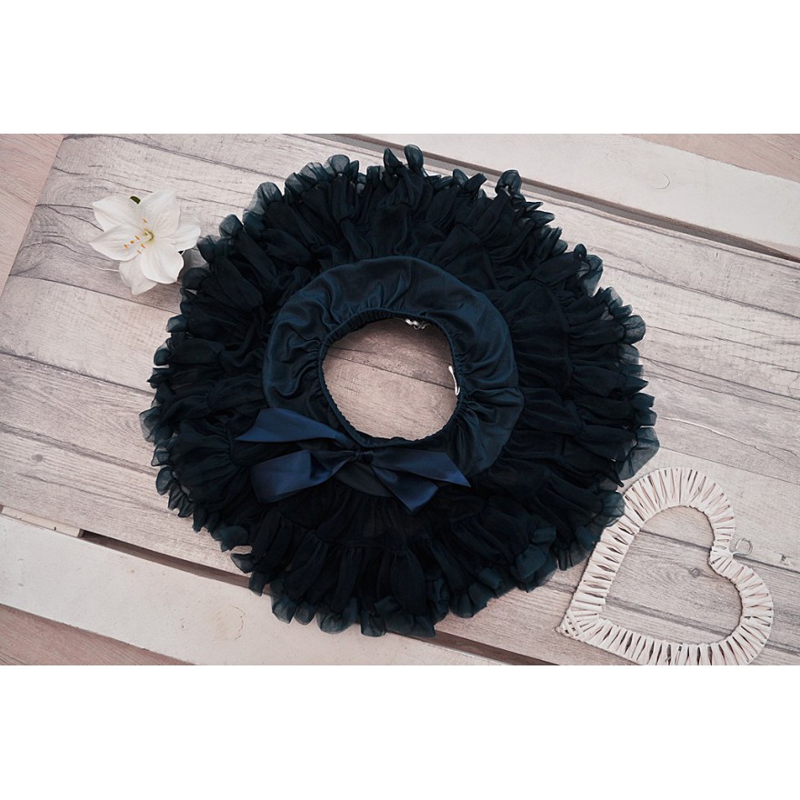 Puszysta granatowa SPÓDNICZKA tiulowa z falbankami, szkoła