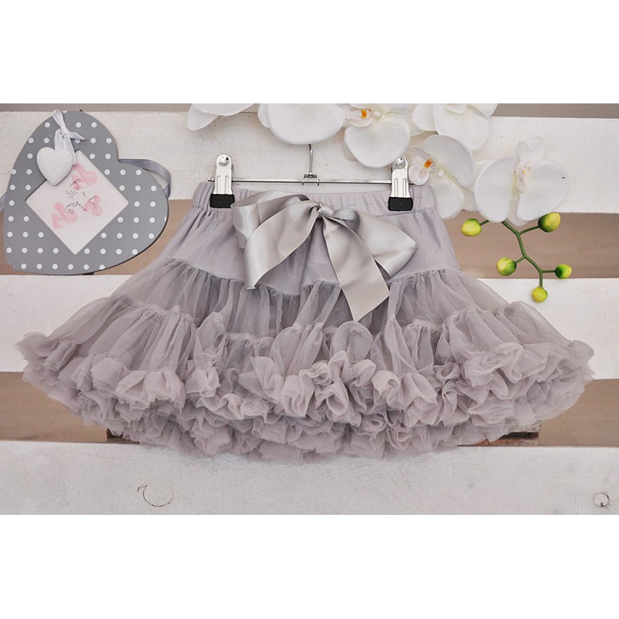 Puszysta szara SPÓDNICZKA tiulowa z falbankami, szkoła