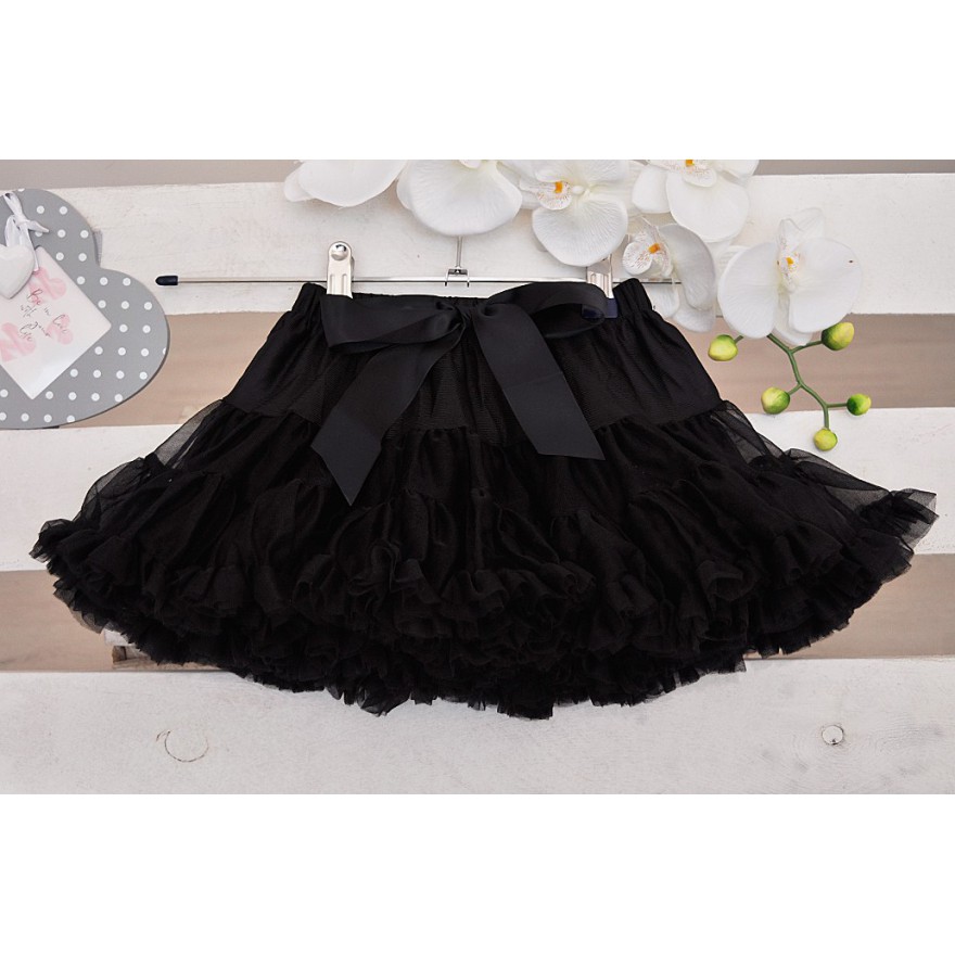 Puszysta czarna SPÓDNICZKA tiulowa z falbankami, szkoła, święta