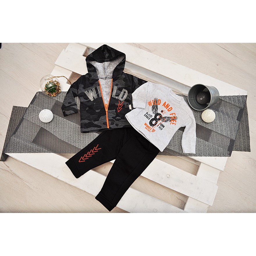 Komplet ocieplany WILD spodnie, grafitowa moro bluza z kapturem DRES