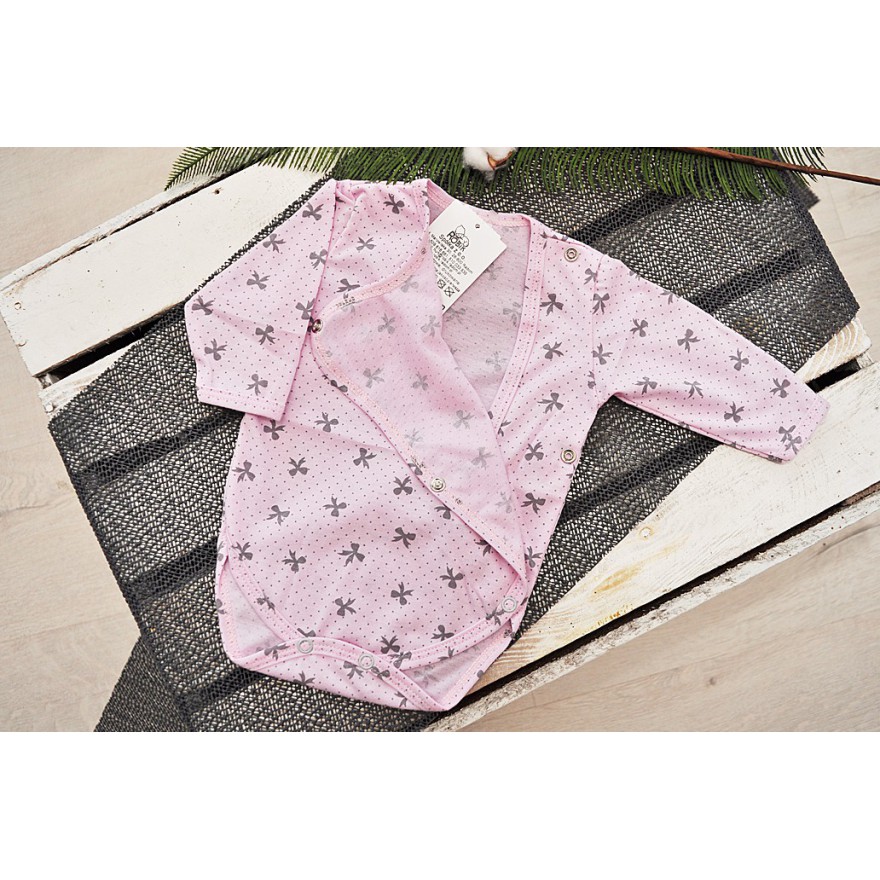 Różowe BODY kopertowe w kokardki długi rękaw