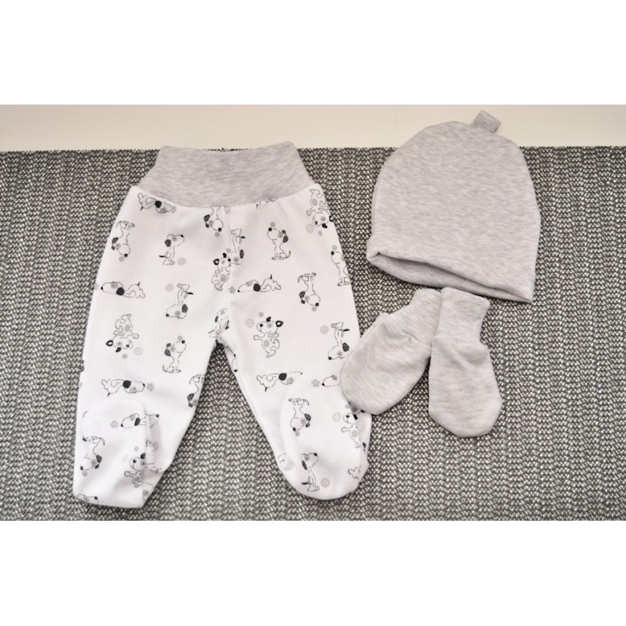 WYPRAWKA dla wcześniaka do szpitala 5 części szara w pieski wzór 167S