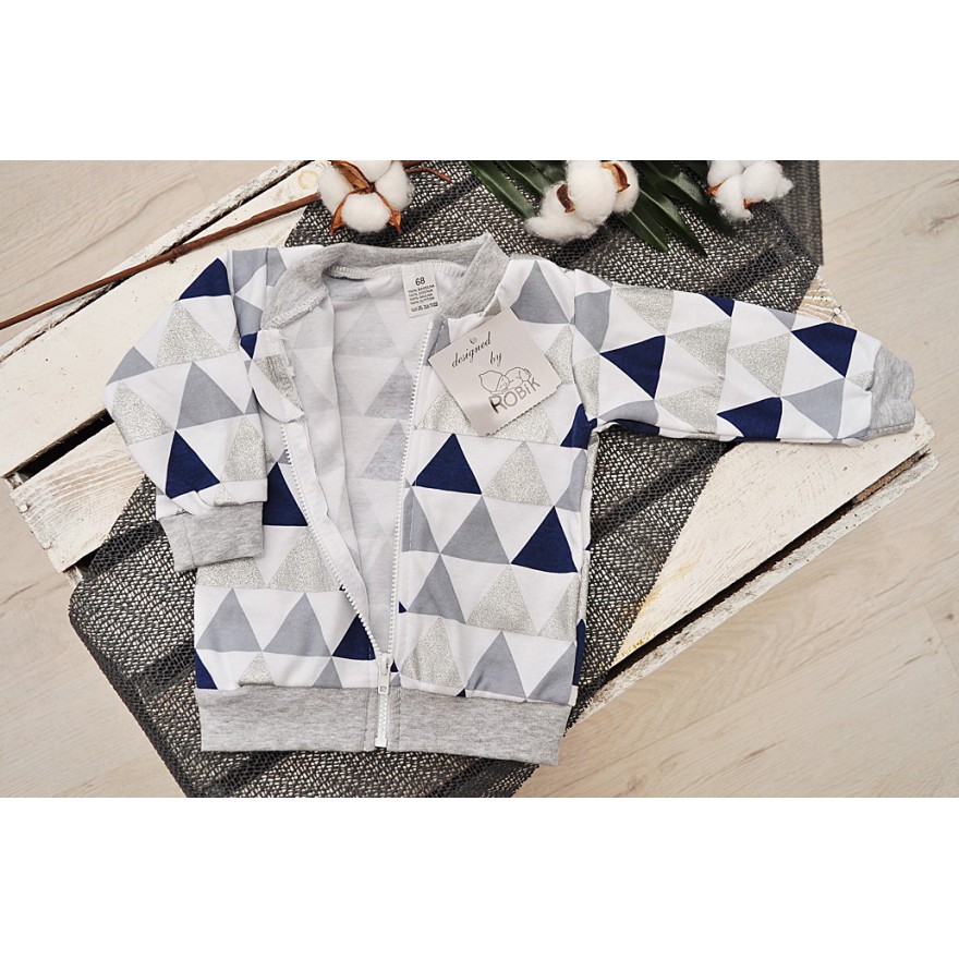 BLUZA BOMBERKA bawełniana trójkąty szary brokat wiosna jesień