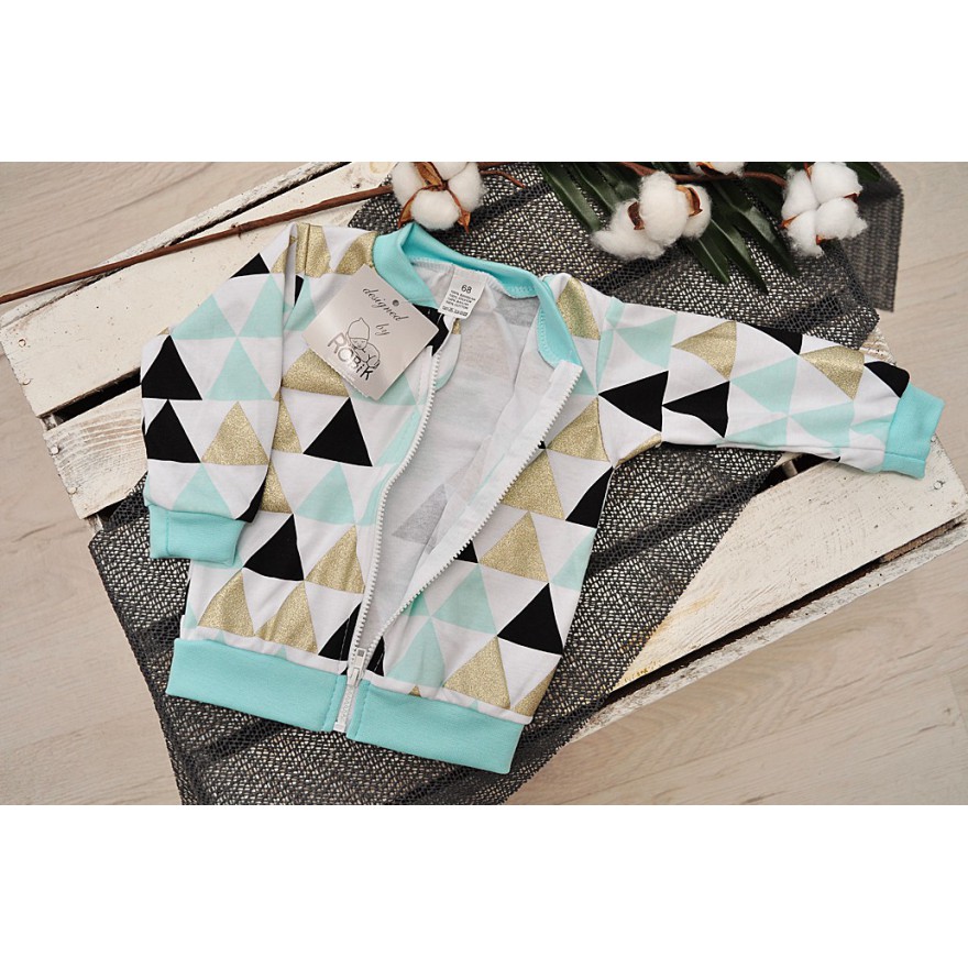 BLUZA BOMBERKA bawełniana trójkąty mięta brokat wiosna jesień