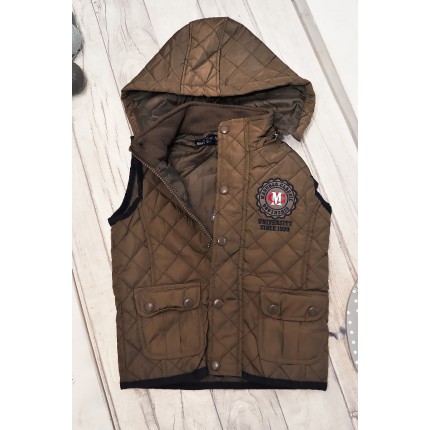 Brązowa KAMIZELKA bezrękawnik pikowany z kapturem wiosna jesień