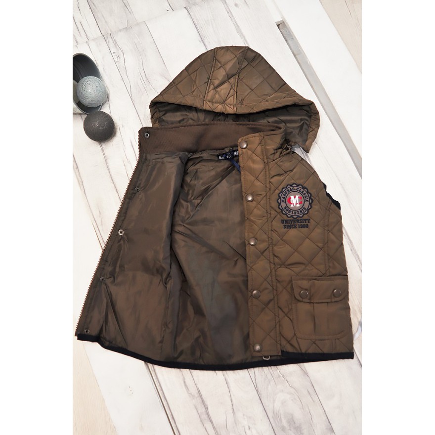 Brązowa KAMIZELKA bezrękawnik pikowany z kapturem wiosna jesień