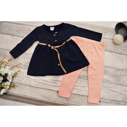 Komplet dziewczęcy granatowa sukienka + legginsy