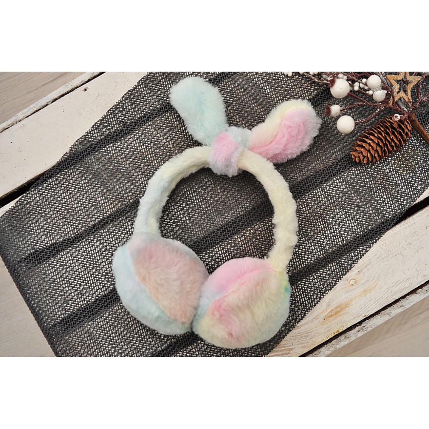 Tęczowe NAUSZNIKI KRÓLICZE USZKA rozmiar uniwersalny wzór Z