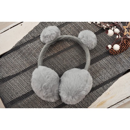 Szare NAUSZNIKI z pomponami rozmiar uniwersalny