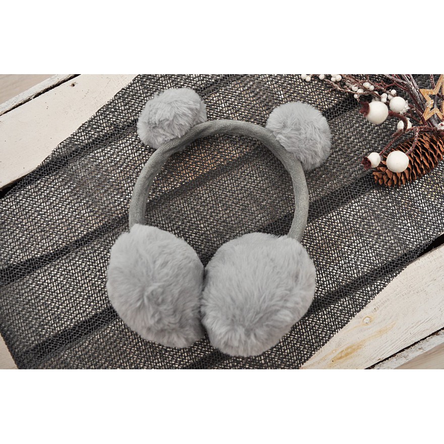 Szare NAUSZNIKI z pomponami rozmiar uniwersalny