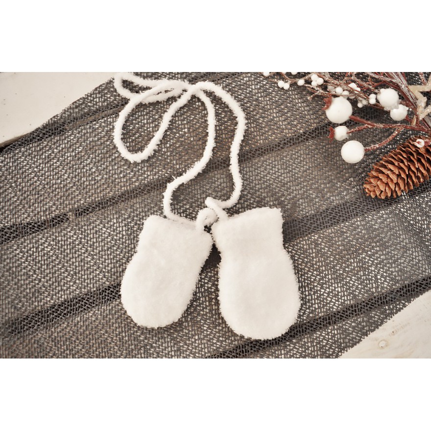 Białe rękawiczki niemowlęce łapki frotte ze sznurkiem 56 62