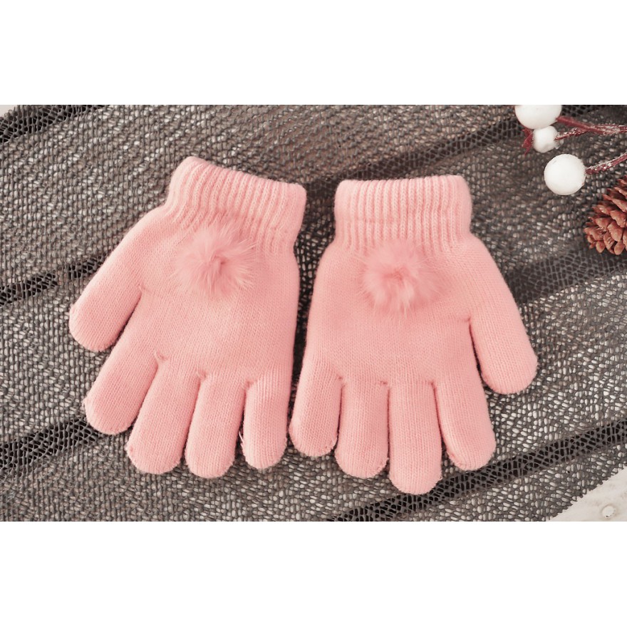 Różowe rękawiczki zimowe dziewczęce z pomponem 5P