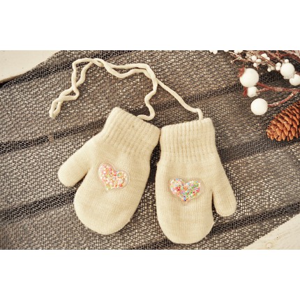 Kremowe rękawiczki zimowe dziewczęce 1P SerceK