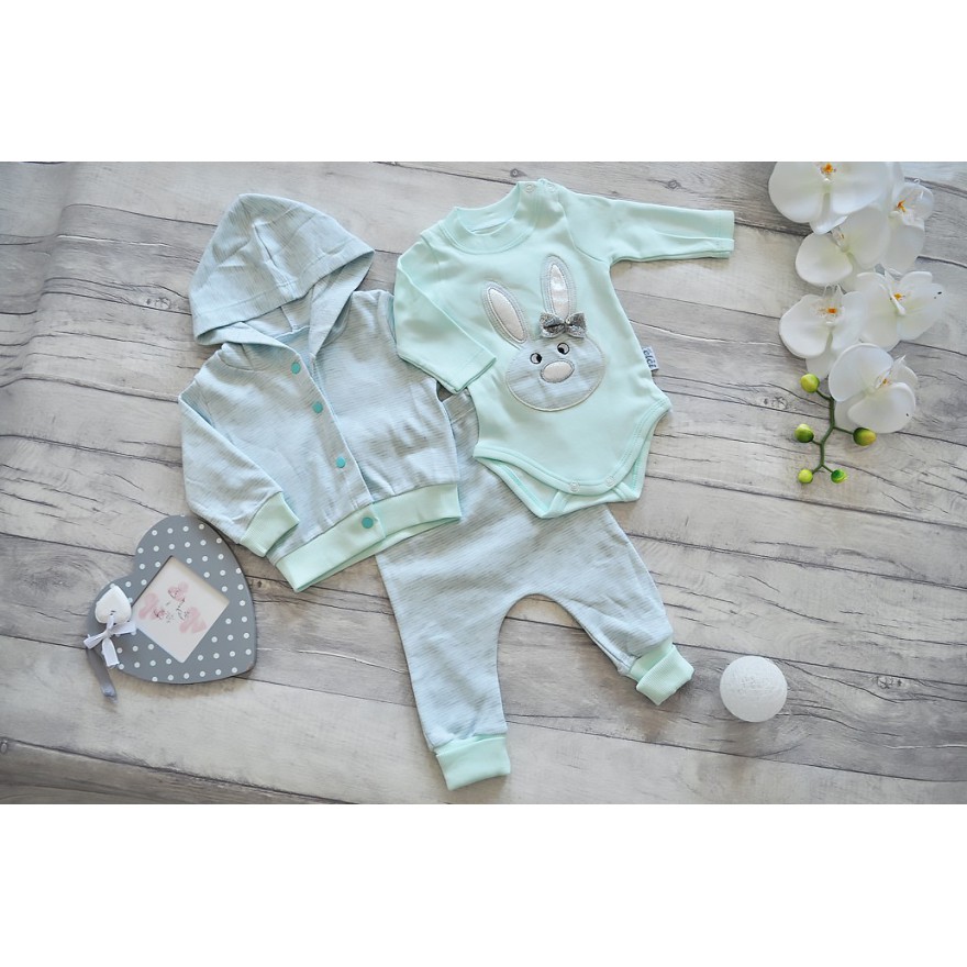 Miętowy komplet 3cz. dla niemowlaka KRÓLIK bluza body spodnie