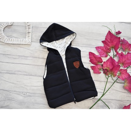 Granatowa KAMIZELKA ocieplana bezrękawnik pikowany z kapturem bawełna