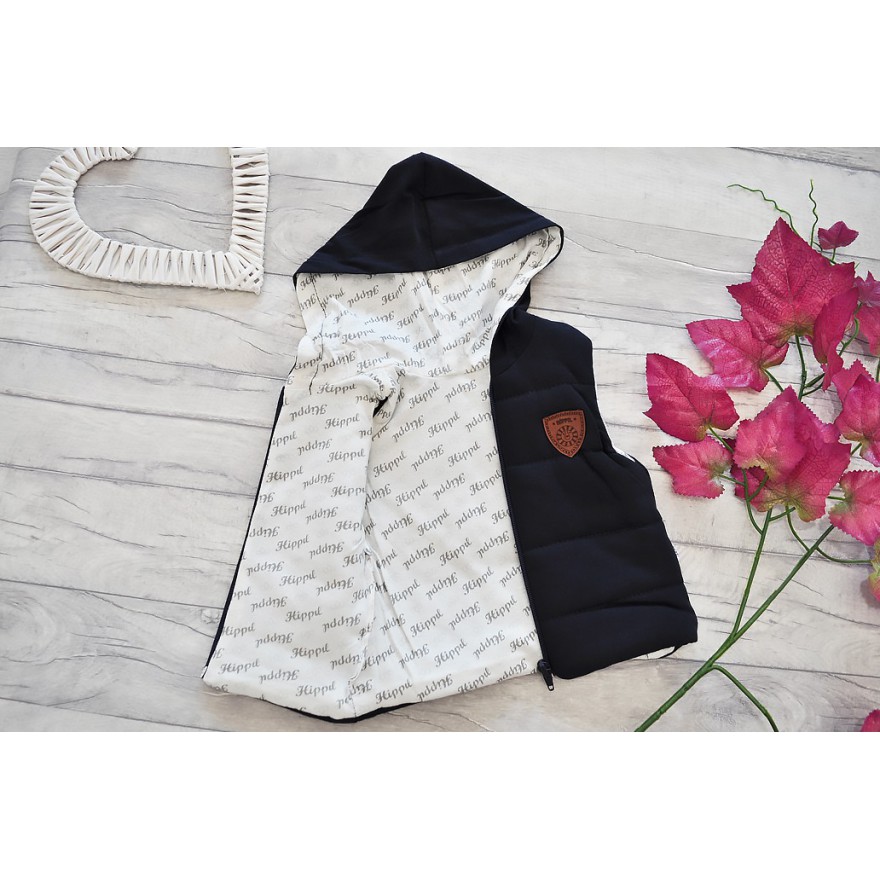 Granatowa KAMIZELKA ocieplana bezrękawnik pikowany z kapturem bawełna