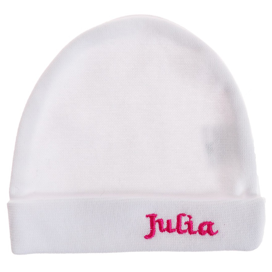 Biała CZAPECZKA dla noworodka SMERFETKA z imieniem Julia
