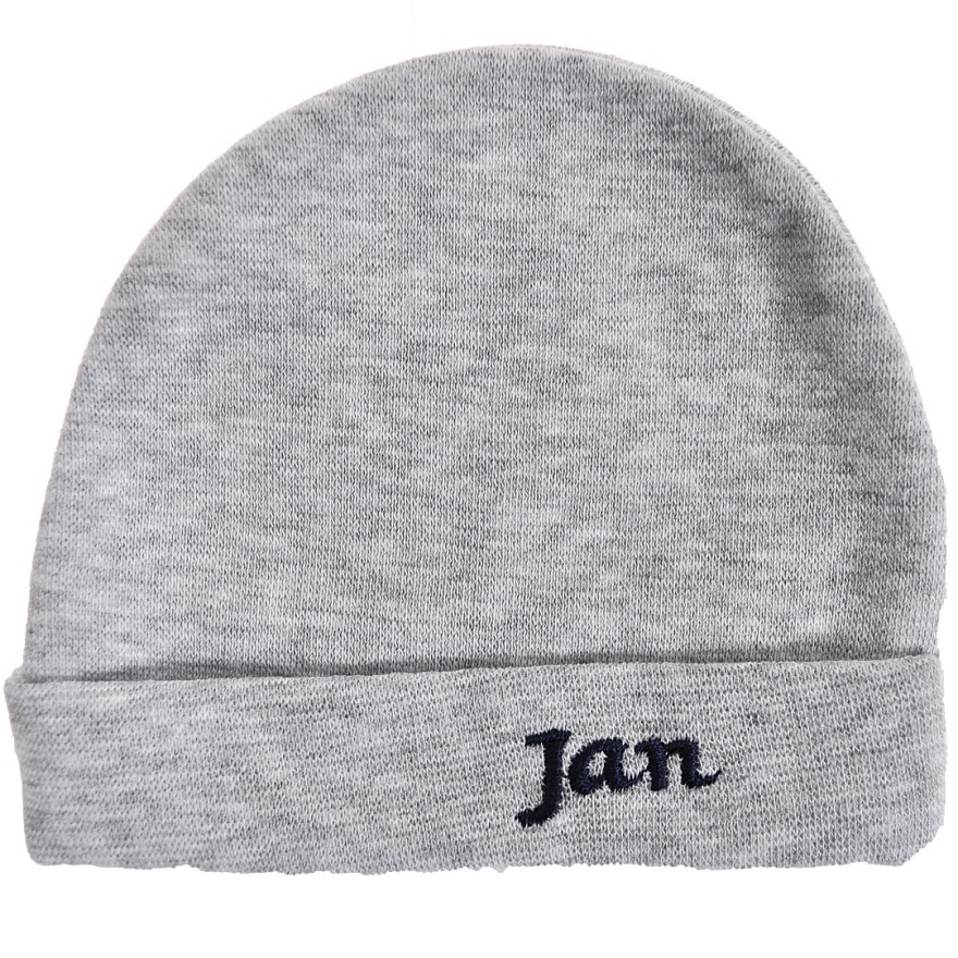Szara CZAPECZKA dla noworodka SMERFETKA z imieniem Jan