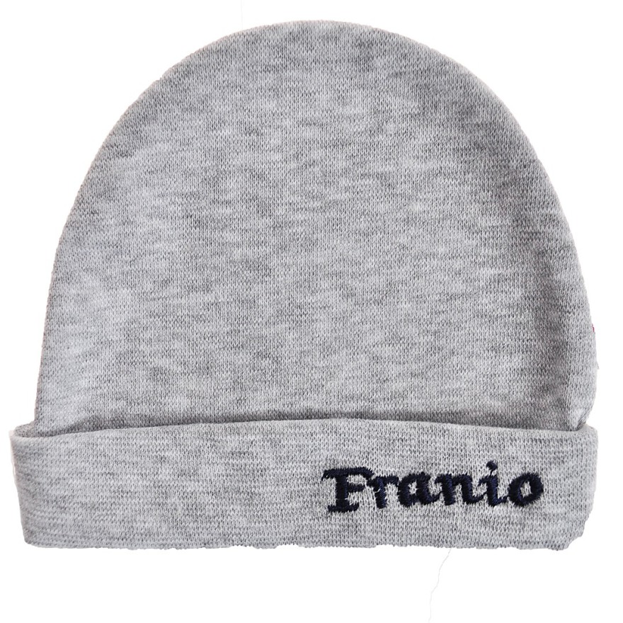 Szara CZAPECZKA dla noworodka SMERFETKA z imieniem Franio