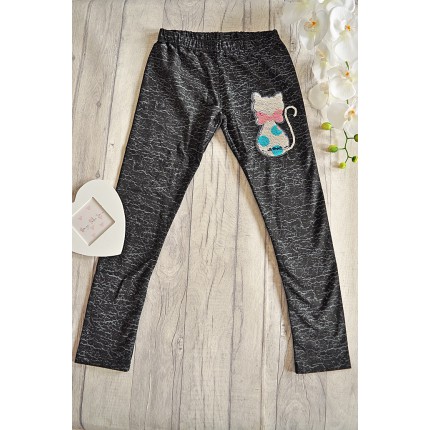 LEGGINSY KOTEK magiczne cekiny GETRY grafit marmurek