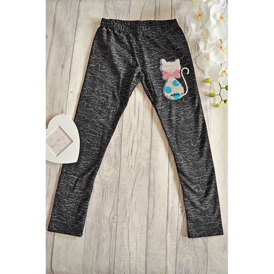 LEGGINSY KOTEK magiczne cekiny GETRY grafit marmurek
