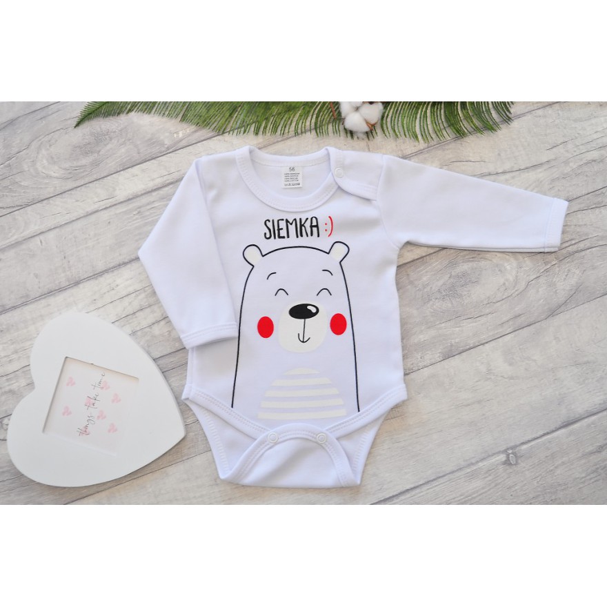 Białe BODY MIŚ SIEMKA długi rękaw wzór 607