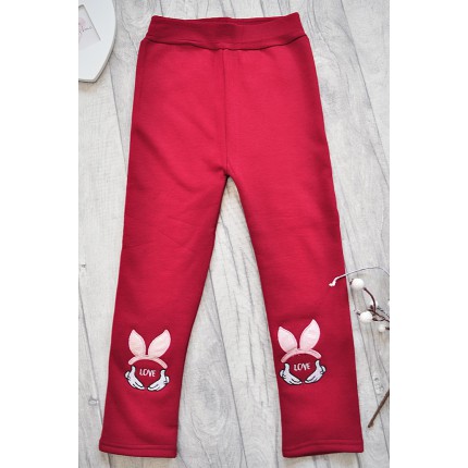 Bordowe LEGGINSY KRÓLIK LOVE ocieplane GETRY na futerku