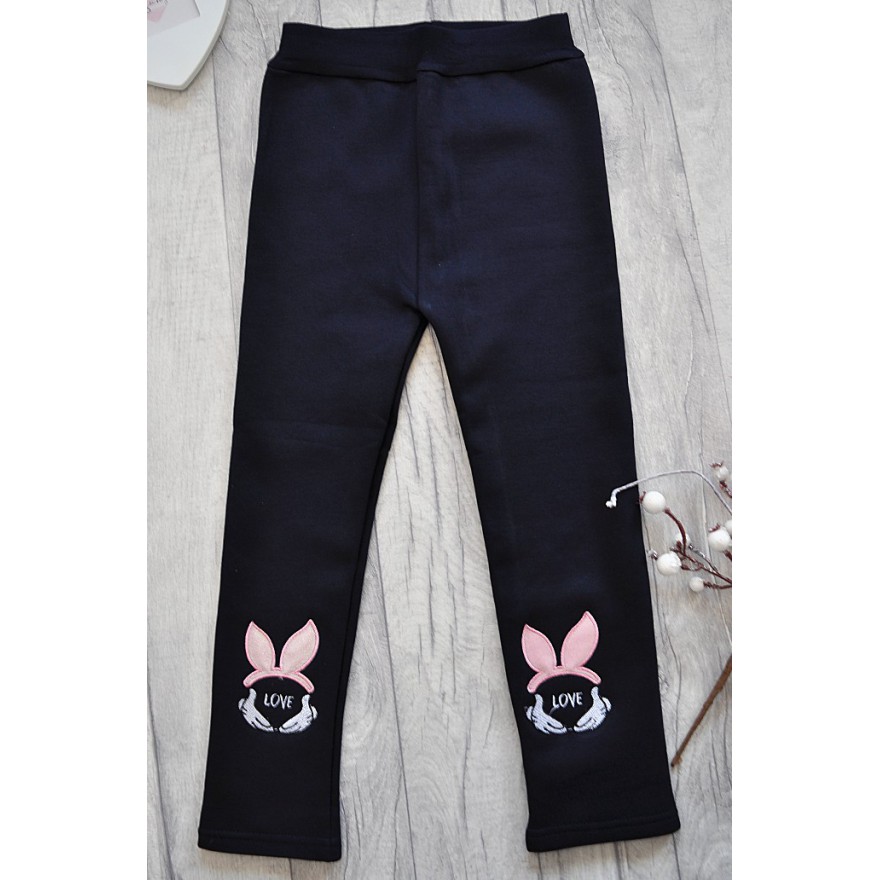 Granatowe LEGGINSY KRÓLIK LOVE ocieplane GETRY na futerku