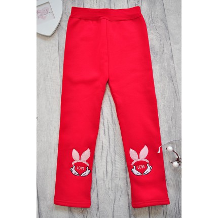Czerwone LEGGINSY KRÓLIK LOVE ocieplane GETRY na futerku