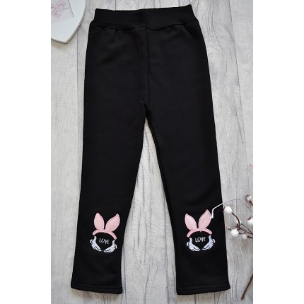 Czarne LEGGINSY KRÓLIK LOVE ocieplane GETRY na futerku