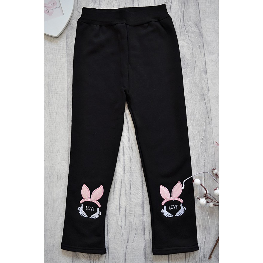 Czarne LEGGINSY KRÓLIK LOVE ocieplane GETRY na futerku