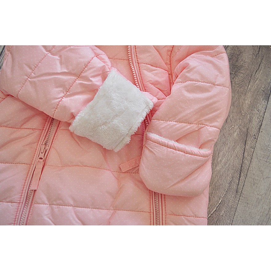 Różowy KOMBINEZON w kropki pikowany na futerku 2 suwaki ZIMA