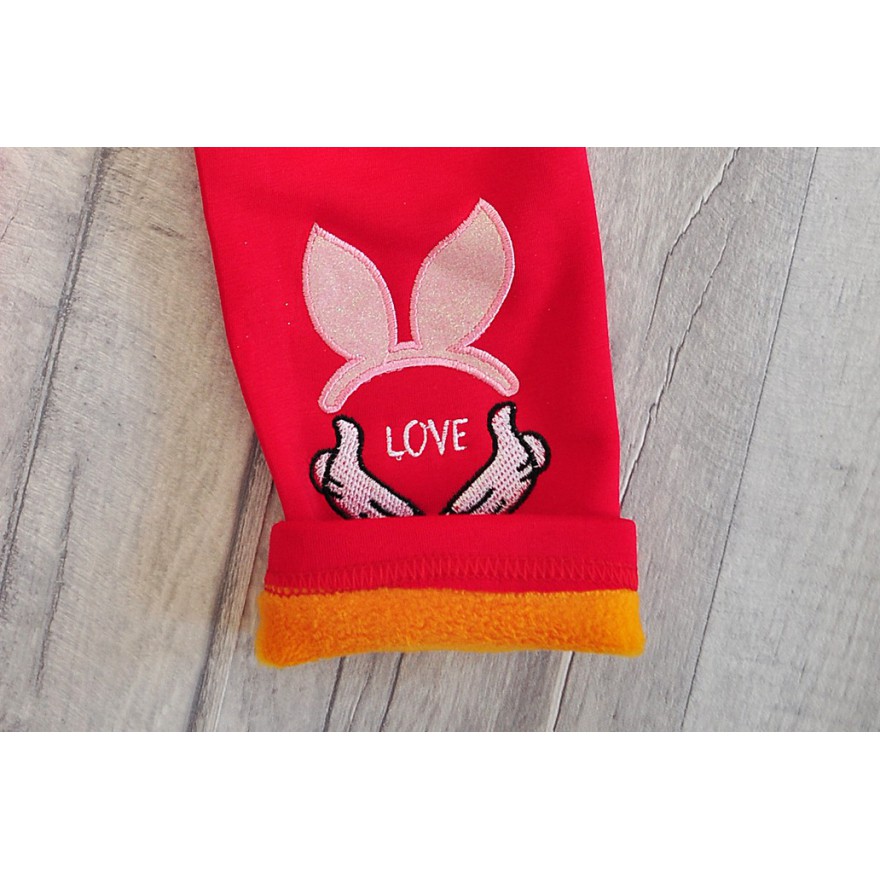 Czerwone LEGGINSY KRÓLIK LOVE ocieplane GETRY na futerku