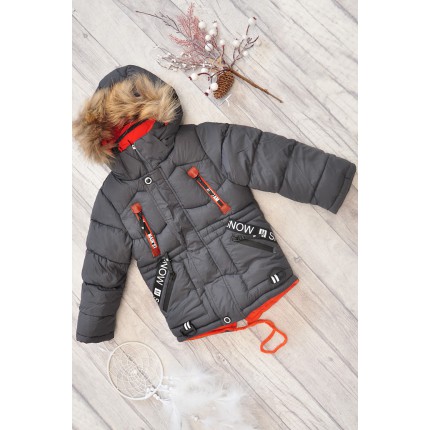 Grafitowa KURTKA PUCHOWA ocieplana pikowana ZIMA