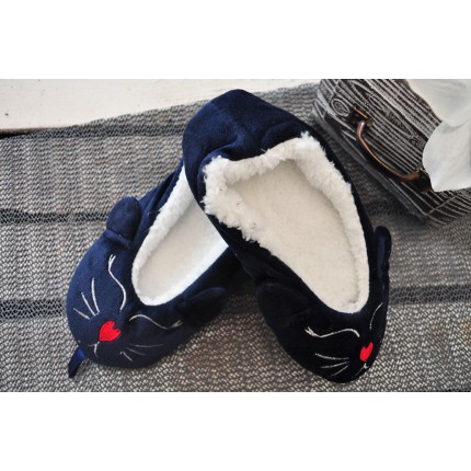 Granatowe BALERINY KOT welurowe buty baletki kapcie