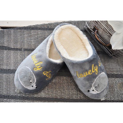 Szare KAPCIE z JEŻEM ciepłe ciapy klapki