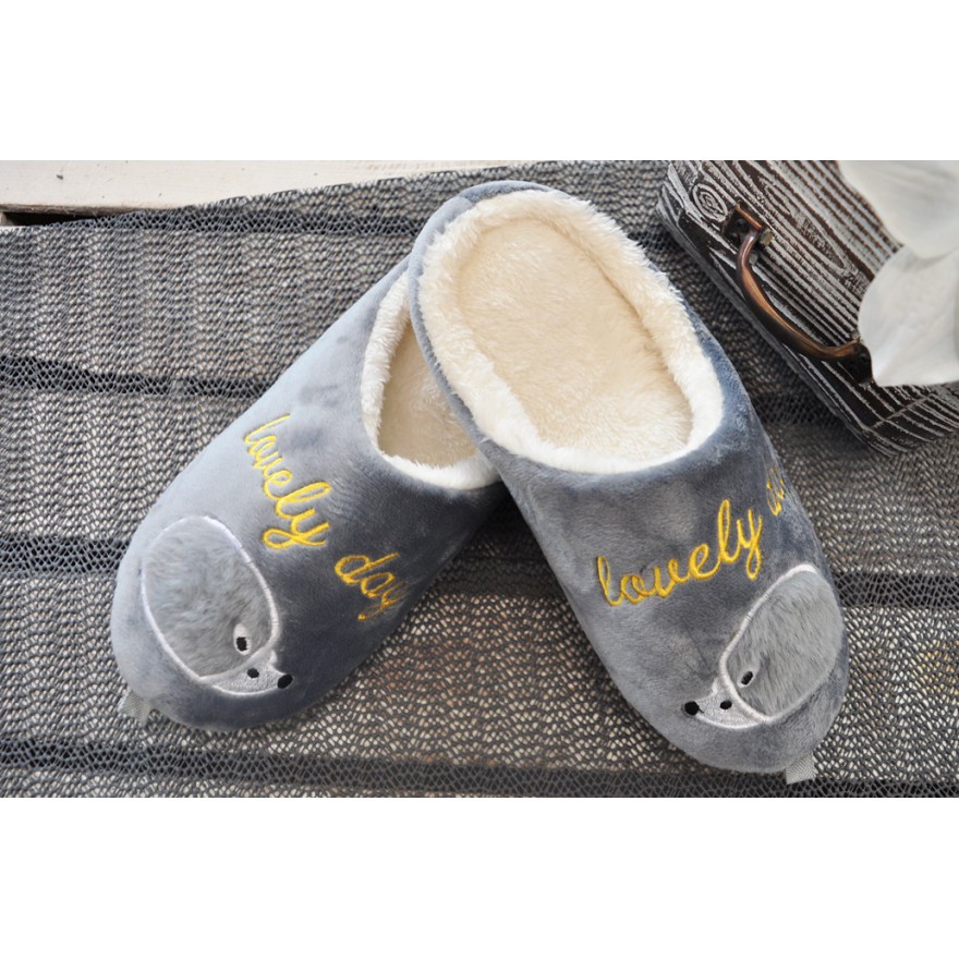 Szare KAPCIE z JEŻEM ciepłe ciapy klapki