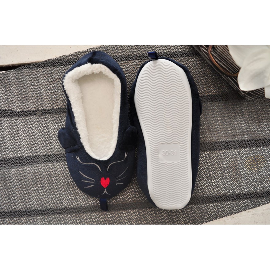 Granatowe BALERINY KOT welurowe buty baletki kapcie