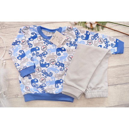 Niebiesko-szara PIŻAMA w kameleony piżamka długi rękaw wzór 176N