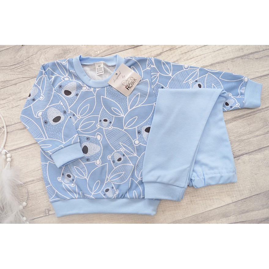 Niebieska PIŻAMA w misie piżamka długi rękaw wzór 187N