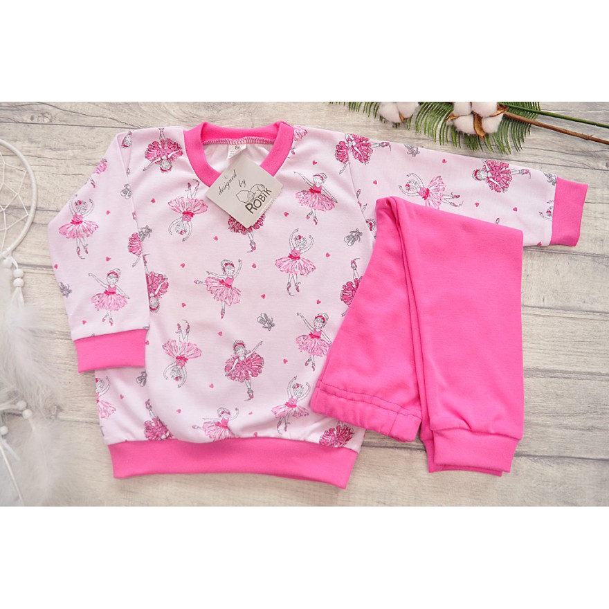 Amarantowo-różowa PIŻAMA w baletnice piżamka długi rękaw wzór 365A