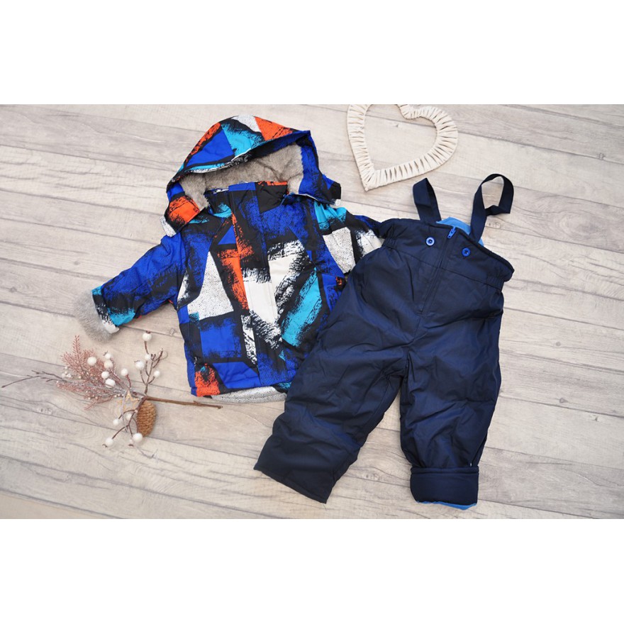 ZIMOWY KOMBINEZON dwuczęściowy na futerku wzór z pomarańczowym