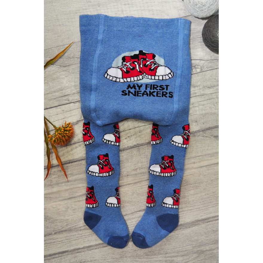 RAJSTOPY frotte niebieskie z trampkami wzór 382