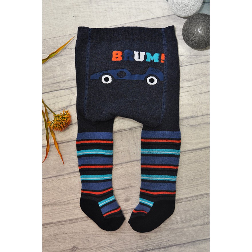 RAJSTOPY frotte granatowe z autem wzór 406